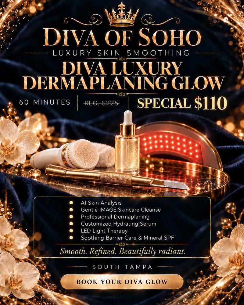 Diva Luxury Dermaplaning Glow, 60 minutes, special $110